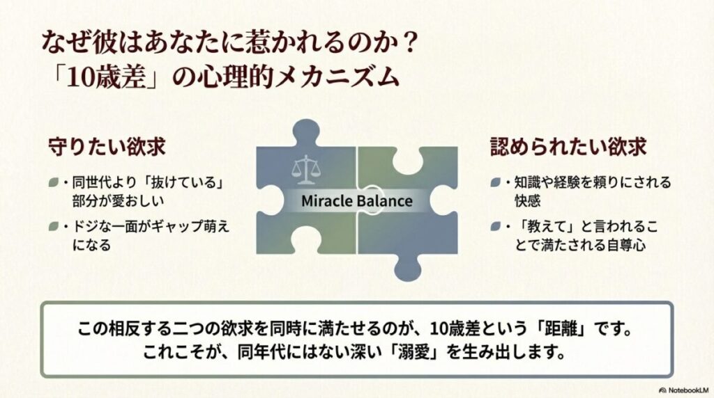 男性の「守りたい欲求」と「認められたい欲求」の両方を満たす心理的バランスの図解