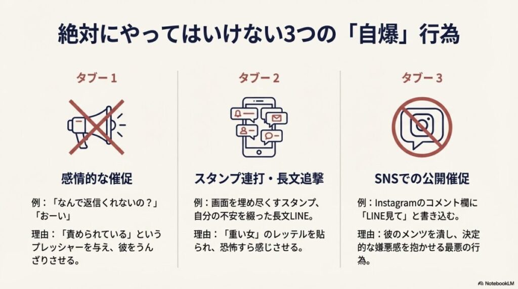 感情的な催促、スタンプ連打、SNSでの公開コメントなどやってはいけないタブー行動