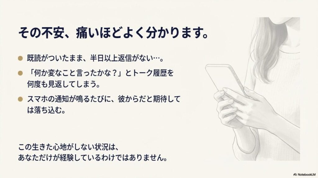 既読がついたまま返信がない、トーク履歴を見返すなど、不安な心理状態のチェックリスト