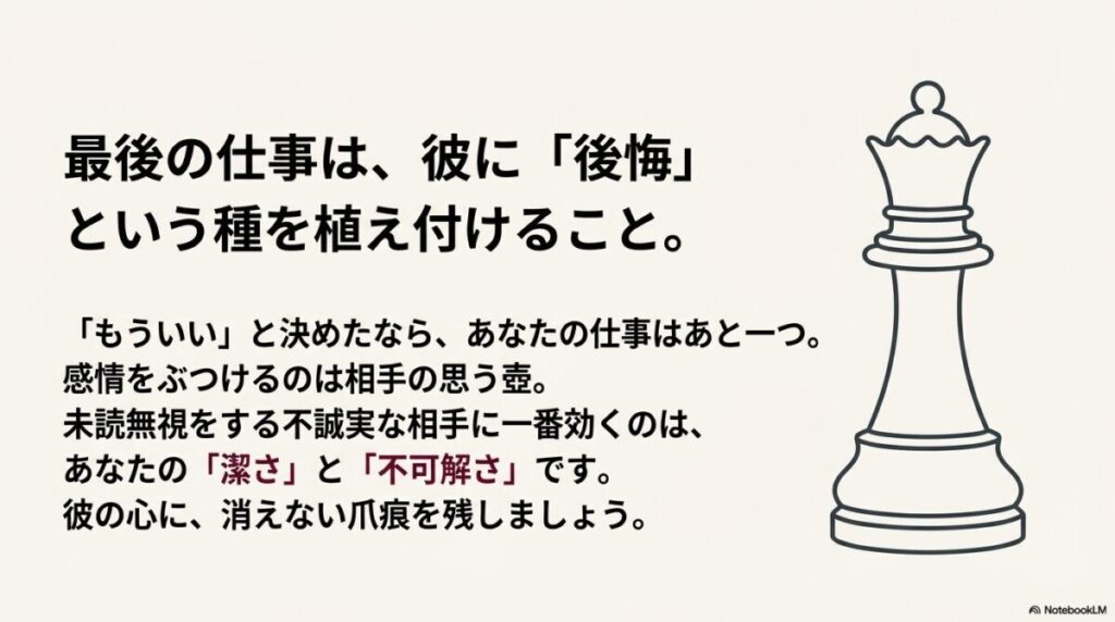 彼に後悔の種を植え付けるための潔さと不可解さを演出する戦略