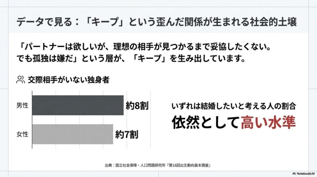 国立社会保障・人口問題研究所のデータに基づく独身者の結婚意欲に関するグラフ