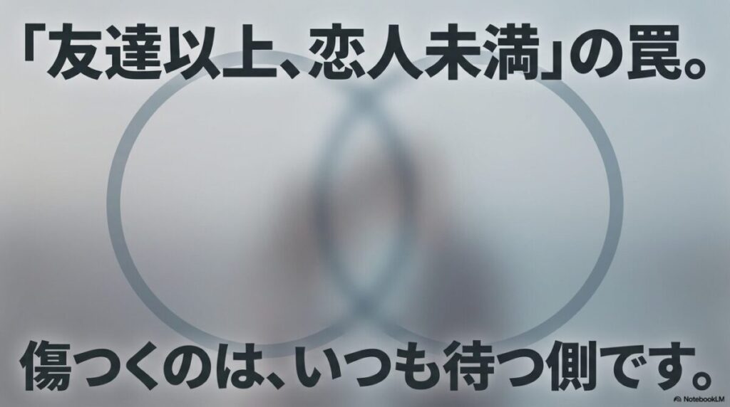 友達以上恋人未満の罠に陥り、いつも待つ側が傷つくことを示すスライド
