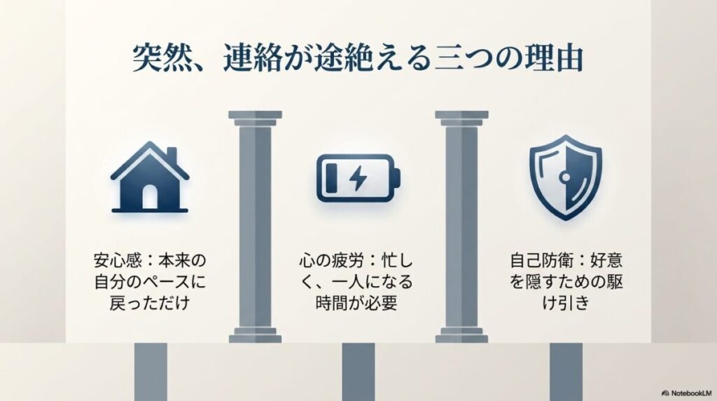 急に連絡が途絶える3つの理由：安心感、心の疲労、自己防衛