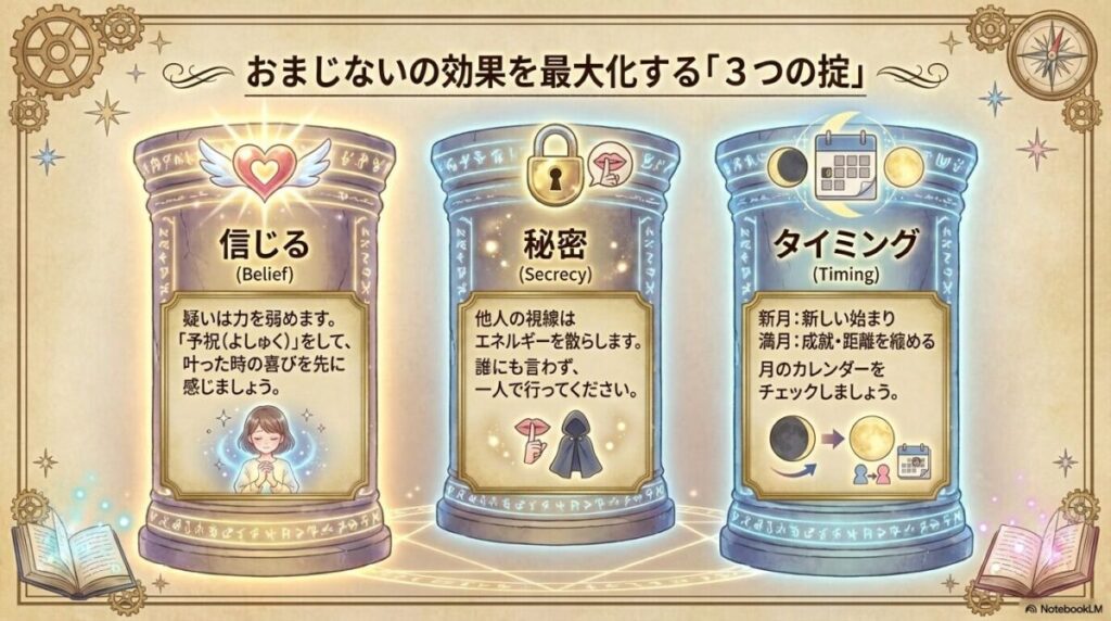 恋愛のおまじないを成功させるために重要な「信じる心」「秘密を守る」「月のタイミング」という3つのルール。