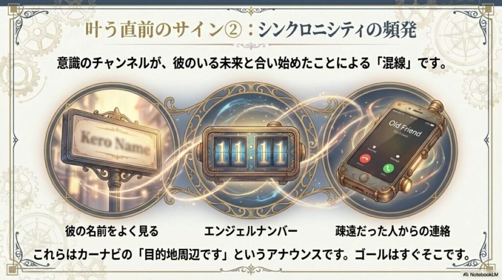 エンジェルナンバーや彼の名前を見かけるといったシンクロニシティの実例イラスト