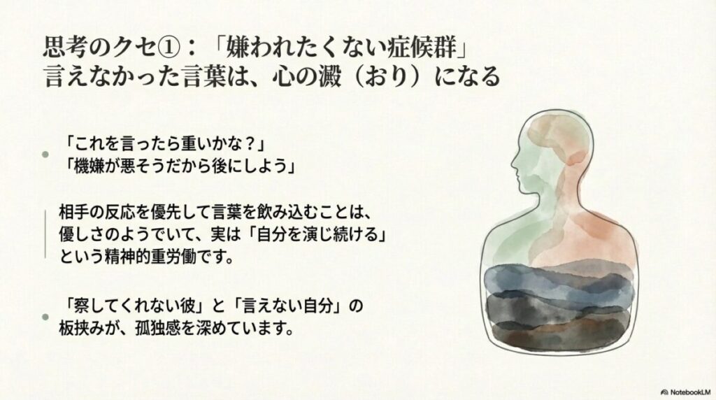 嫌われたくない症候群で相手の反応を優先して言葉を飲み込む女性