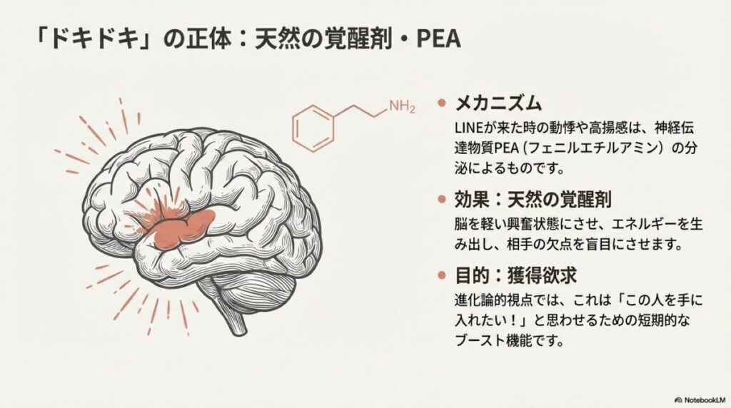 脳内で恋愛感情を生み出す神経伝達物質PEA（フェニルエチルアミン）のメカニズム図解