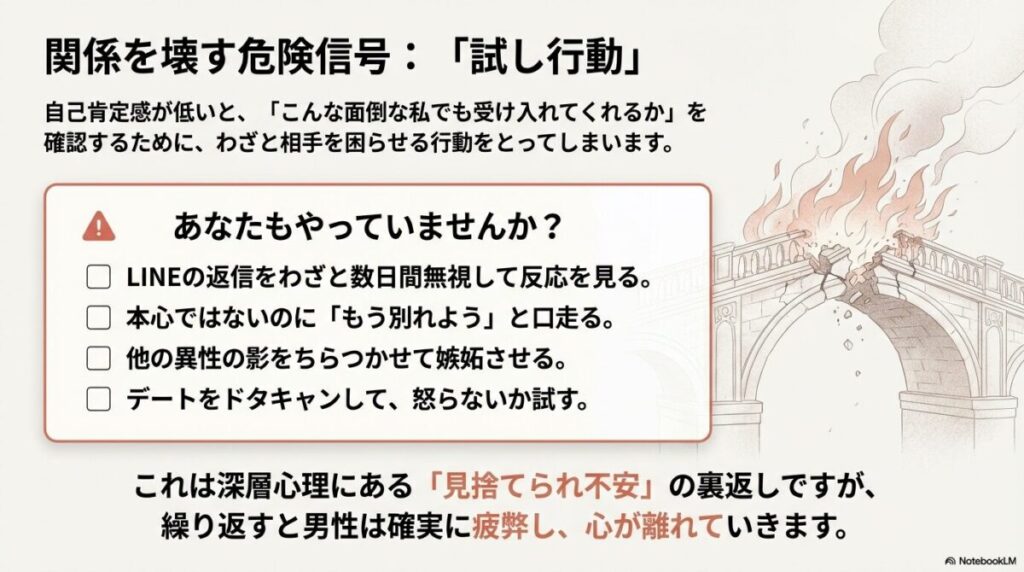 LINE既読無視や別れを切り出すなど、恋愛における危険な「試し行動」の具体例リスト