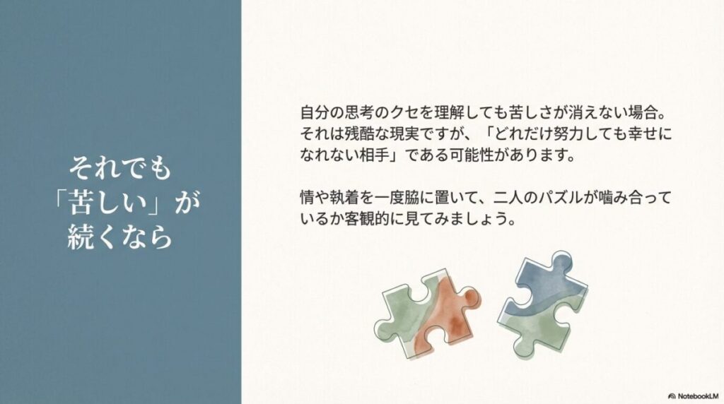 どれだけ努力しても噛み合わないパズルのような関係性のイメージ