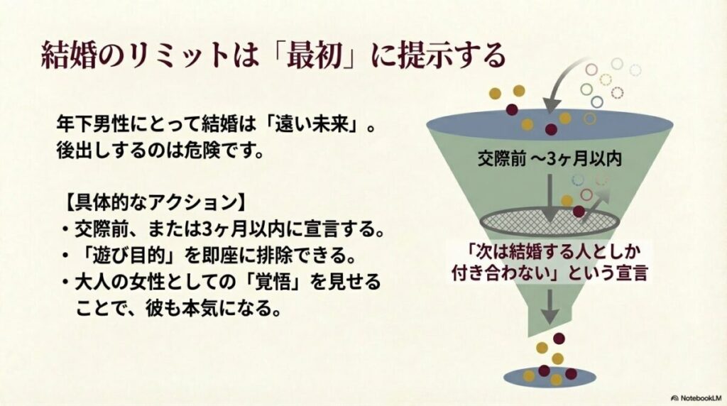 交際前または3ヶ月以内に結婚の意思を宣言し、遊び目的を排除する戦略的アクション