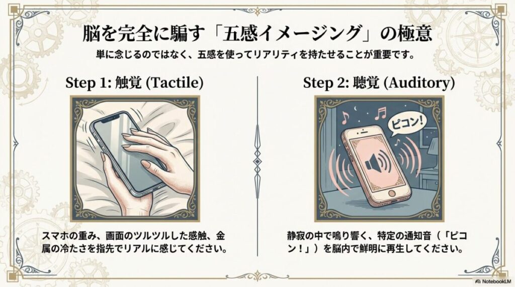 スマホの感触と通知音をリアルに想像する五感イメージングの手順その1