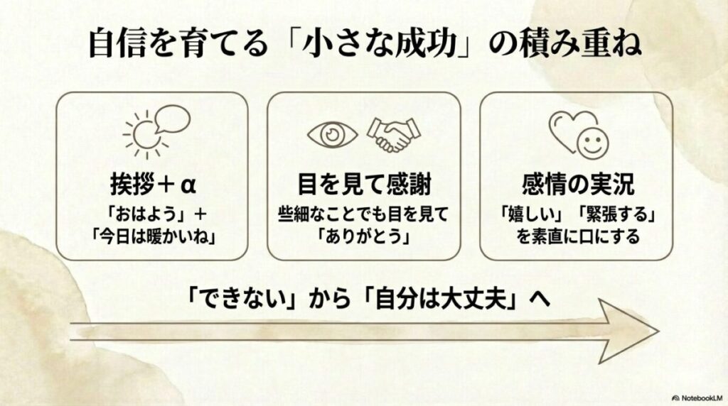 挨拶プラスアルファや感情の実況など自信を積み重ねる具体的な方法