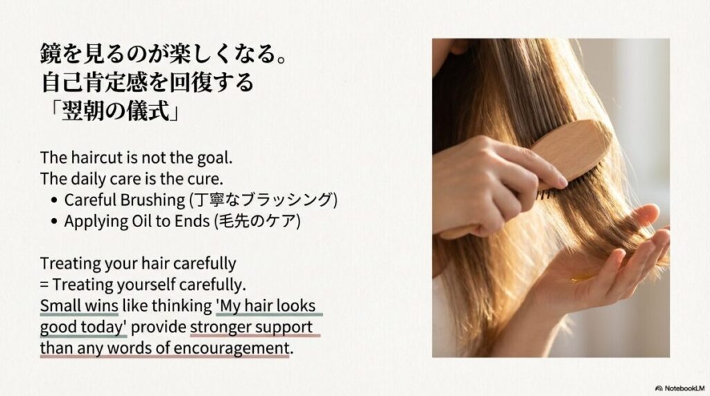 髪を丁寧に扱うことが自分を大切にすることに繋がる、セルフケアと自己肯定感回復の重要性