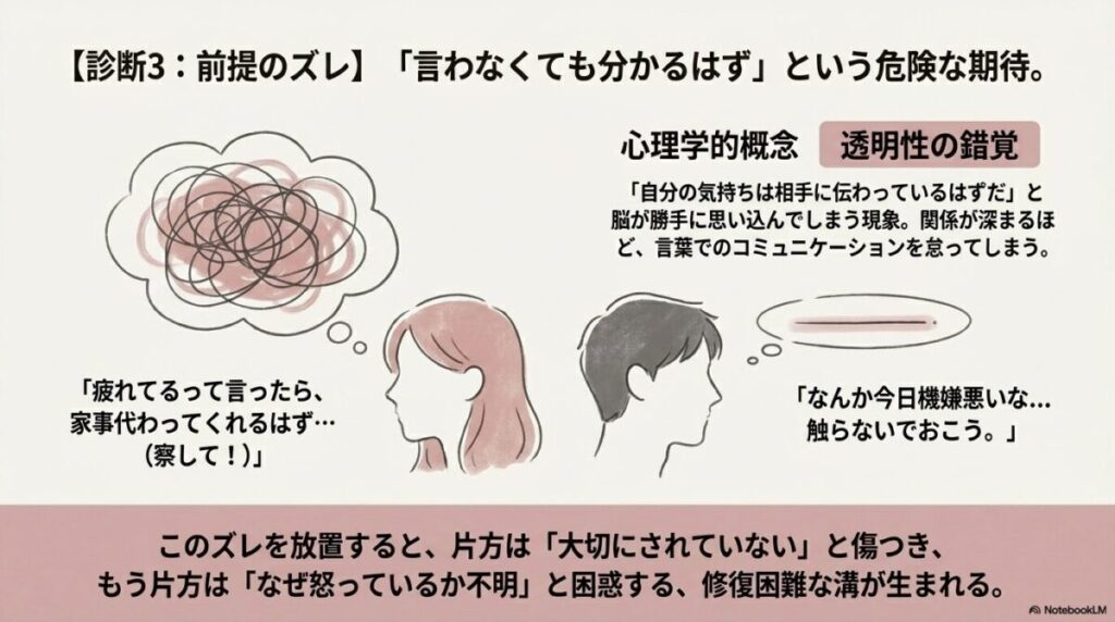 頭の中の考えが複雑に絡まり合い、言葉にしないと相手に伝わらないことを表現したイラスト
