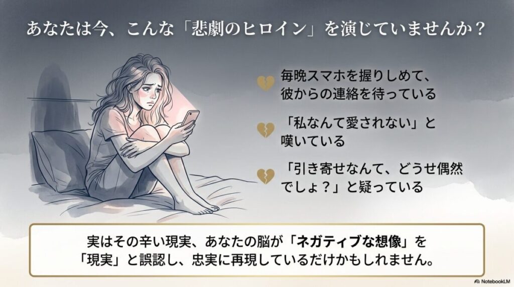 スマホを握りしめて彼からの連絡を待ち続ける不安な女性のイラスト