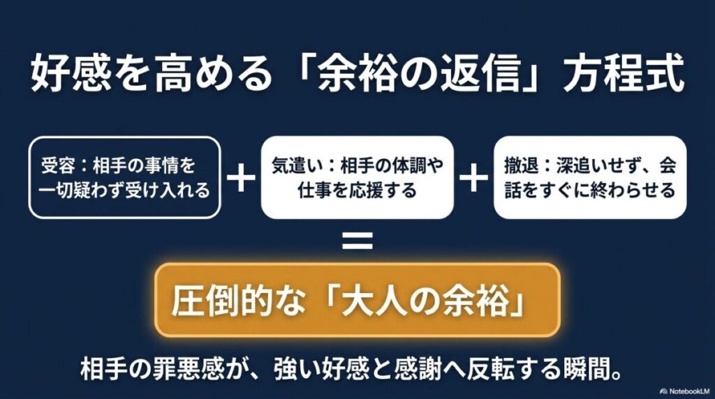 受容と応援による圧倒的な「大人の余裕」を示す返信方程式
