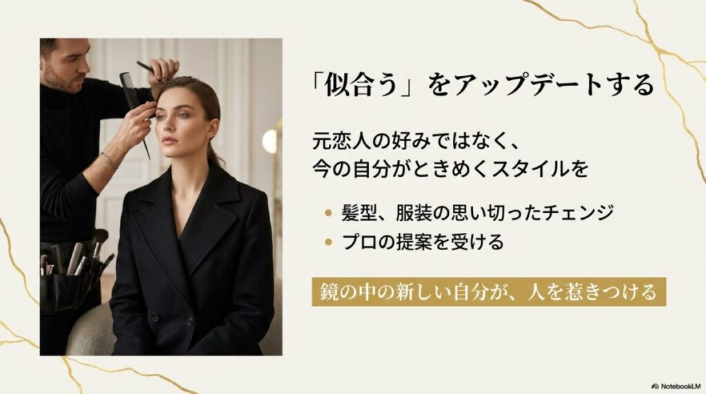 元恋人の好みではなく、今の自分がときめくスタイルへ髪型や服装をチェンジし、新しい自分になることの重要性