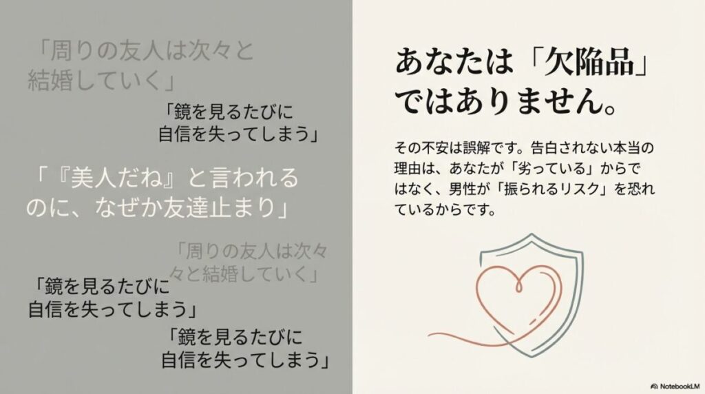 20代〜30代女性の約3割が告白経験なし 、男性の約50%が受け身であるというデータ 。お互いに相手から動いてほしいと牽制し合う「ハンドルの空白」状態の図解