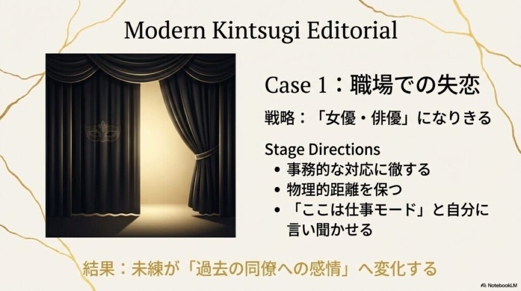 職場恋愛の破局後は「女優・俳優」になりきり、事務的な対応と物理的距離を保つことで未練を断ち切る方法