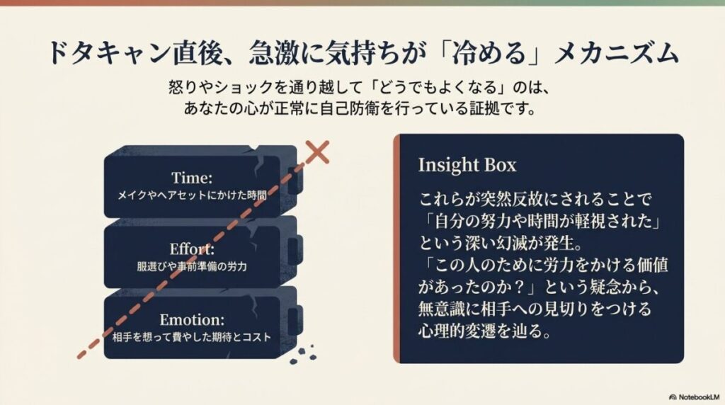 当日が近づくにつれて「期待」より「負担」が上回るメカニズムを示すエリアチャート