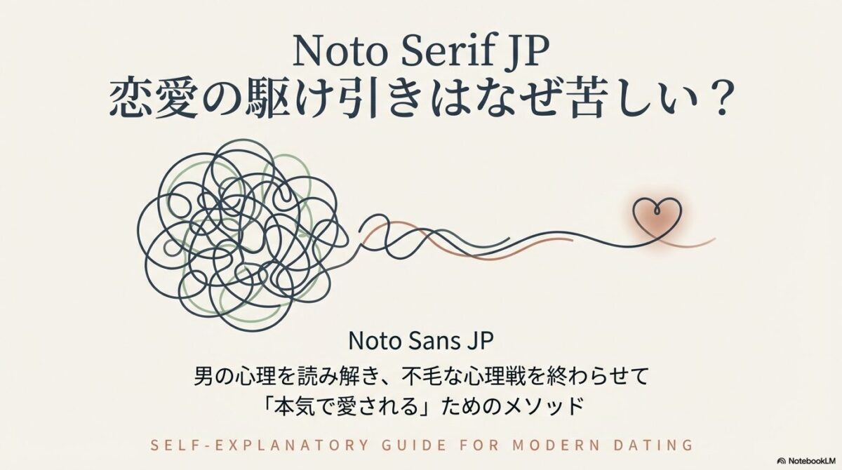 恋愛の駆け引きを終わらせ、男の心理を読み解いて本気で愛されるためのメソッドを紹介するスライド表紙