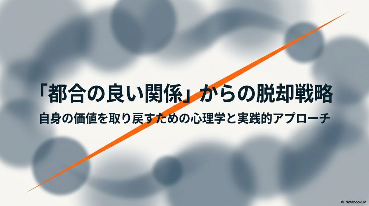 「都合の良い関係」からの脱却戦略 自身の価値を取り戻すための心理学と実践的アプローチと書かれたスライド画像