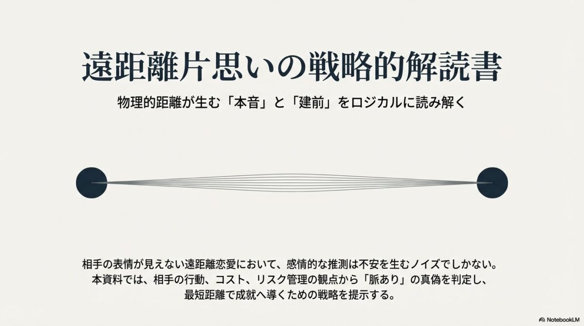 タイトルスライド：物理的距離が生む「本音」と「建前」をロジカルに読み解く戦略書