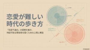 現代社会で恋愛が難しくなっている背景と本記事全体のテーマを示した概念図