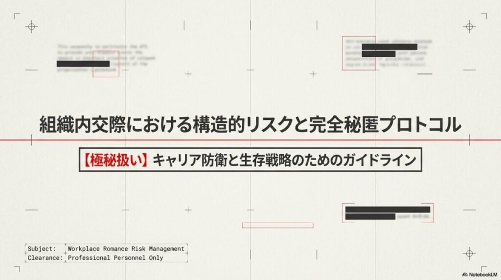 社内恋愛に潜むリスクと極秘交際の防衛策をまとめた全体概要図